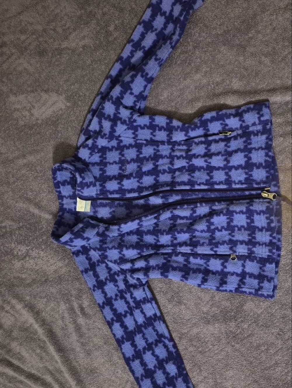 Kids Blue Houndstooth Zip-Up Fleece Jacket